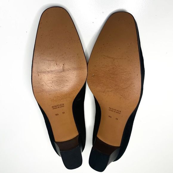 Gucci Interlocking GG Logo Heels 10 Black Suede Shoes Slip On Block Heel Pumps - Picture 9 of 10